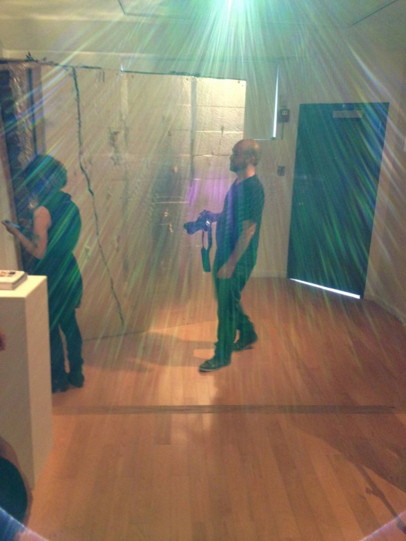 man walking in gallery