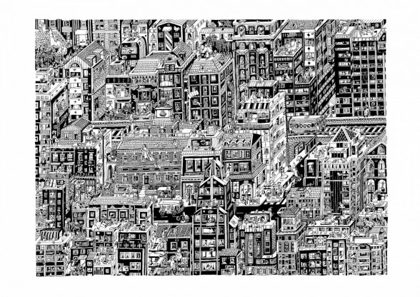 Guillaume Cornet, "Philadelphia, "black ink on 270gsm colorset white paper, 2014.