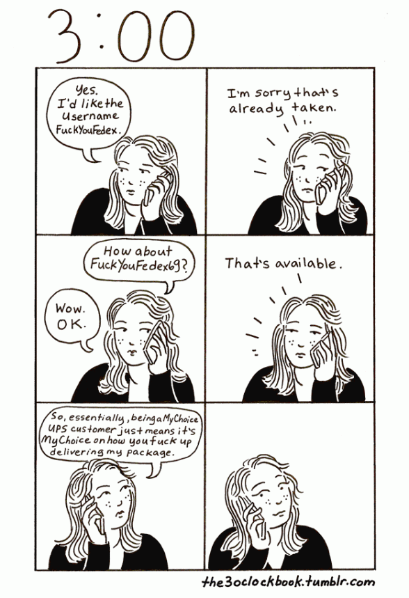 4 panel comic with woman talking on phone