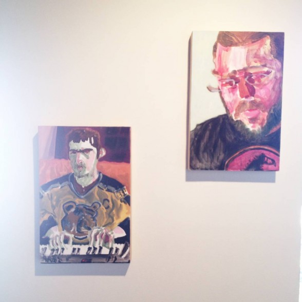 Yoni Hamburger - "Jon Making Music," 2014, oil on panel. and Marek 2014 Acrylic on canvas 