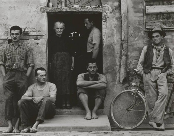 "The Family, Luzzara (The Lusettis)," 1953 (negative); mid- late 1960s (print). Paul Strand, American, 1890 - 1976. Gelatin silver print, Image: 11 7/16 x 14 9/16 inches (29.1 x 37 cm) Sheet (irregular): 11 3/4 x 15 1/16 inches (29.8 x 38.3 cm). The Paul Strand Collection, purchased with funds contributed by Lois G. Brodsky and Julian A. Brodsky, 2014. © Paul Strand Archive/Aperture Foundation.