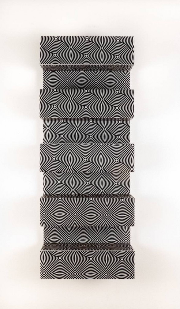 Tim Eads, Acoustic Panel (black), 34 x 13.5 x 5 inches, Ink on acrylic, 2014, image courtesy of Pentimenti Gallery, Philadelphia.
