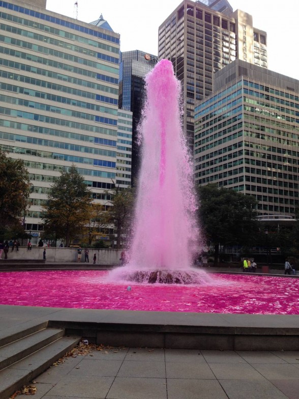 fountain with pink water