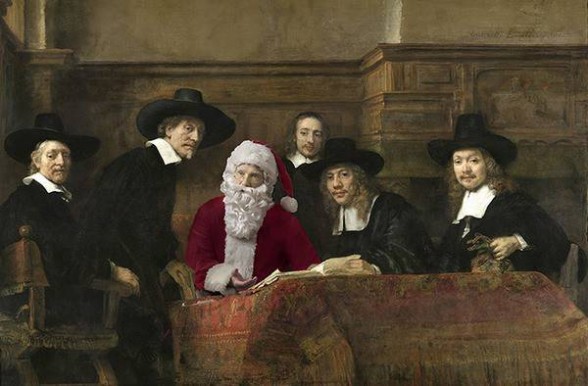 Santa makes an appearance with a famed Rembrandt.
