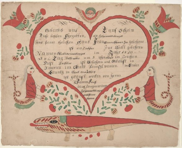decorated document with heart and birds