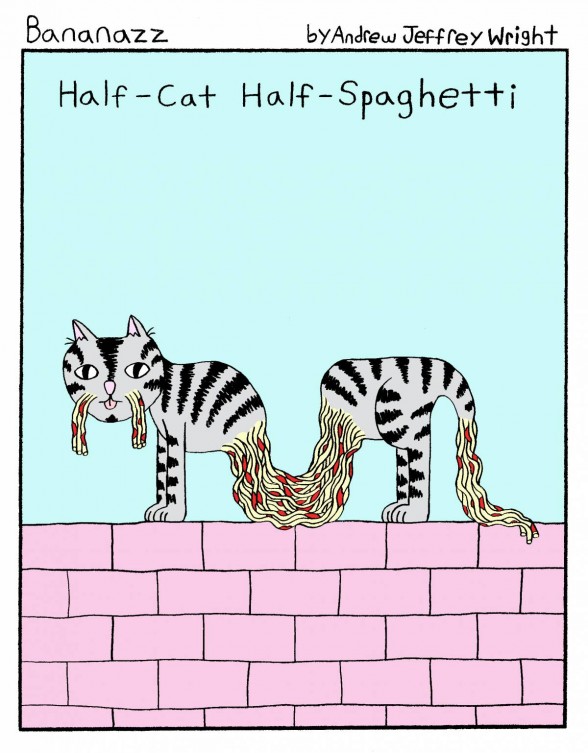 color comic with cat and brick wall