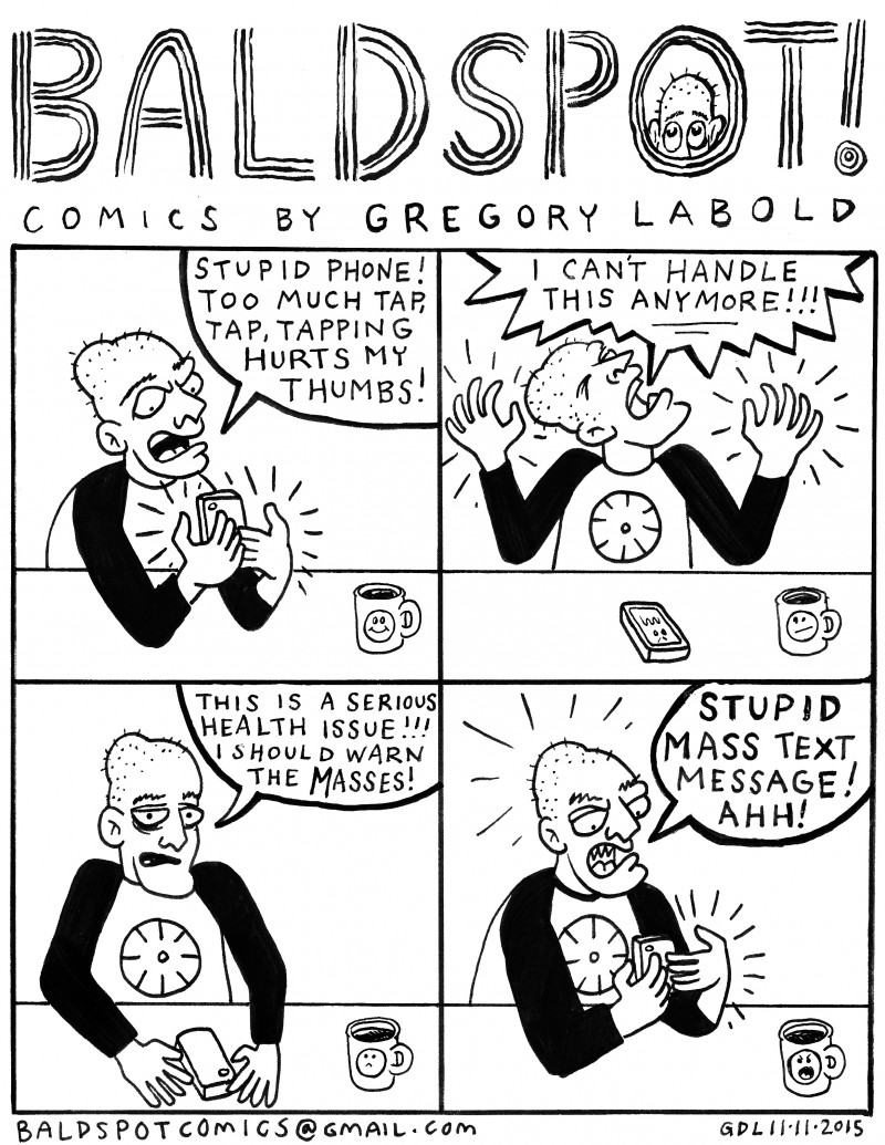 Bald Spot Comics by Gregory Labold about thumbs