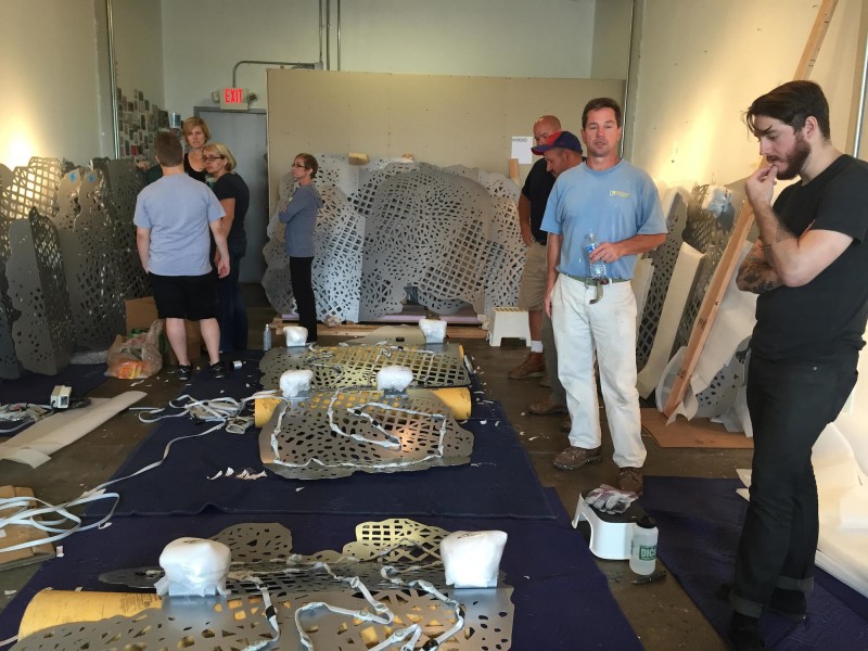 Rebecca Rutstein, "Sky Terrain," in progress. Photo shows Rutstein's studio