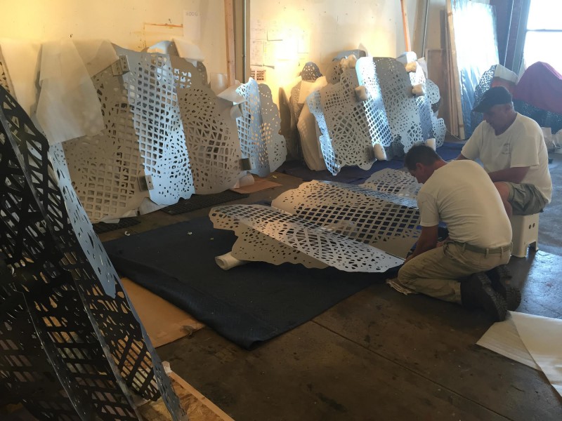 Rebecca Rutstein, "Sky Terrain," in progress. Photo shows Rutstein's studio, taken over by the project