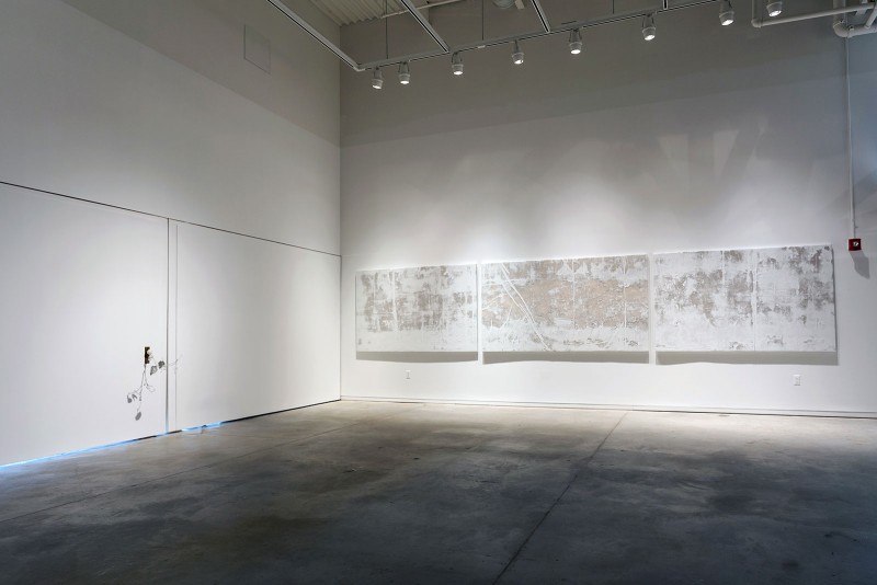 Epilogue in White, 2015, drop cloth, primer (dimensions variable). Image by Sarah Bloom 