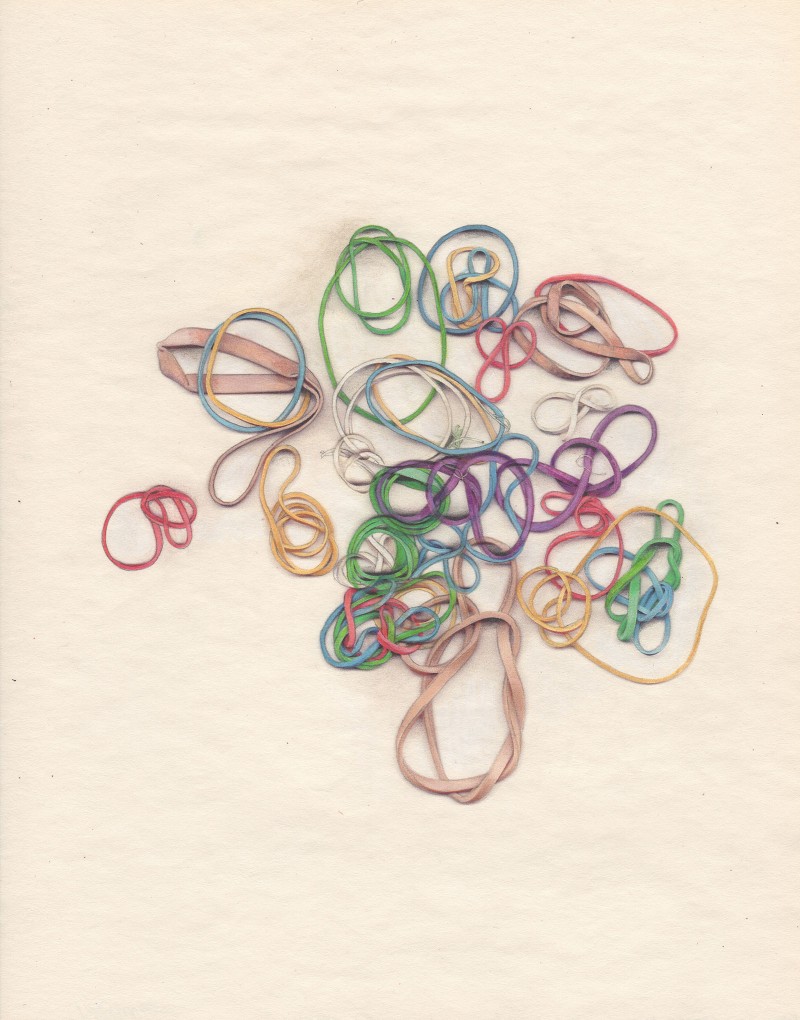 Gloria Ortiz-Hernandez, Rubber Bands #31, Pencil and color pencil on paper, 2012