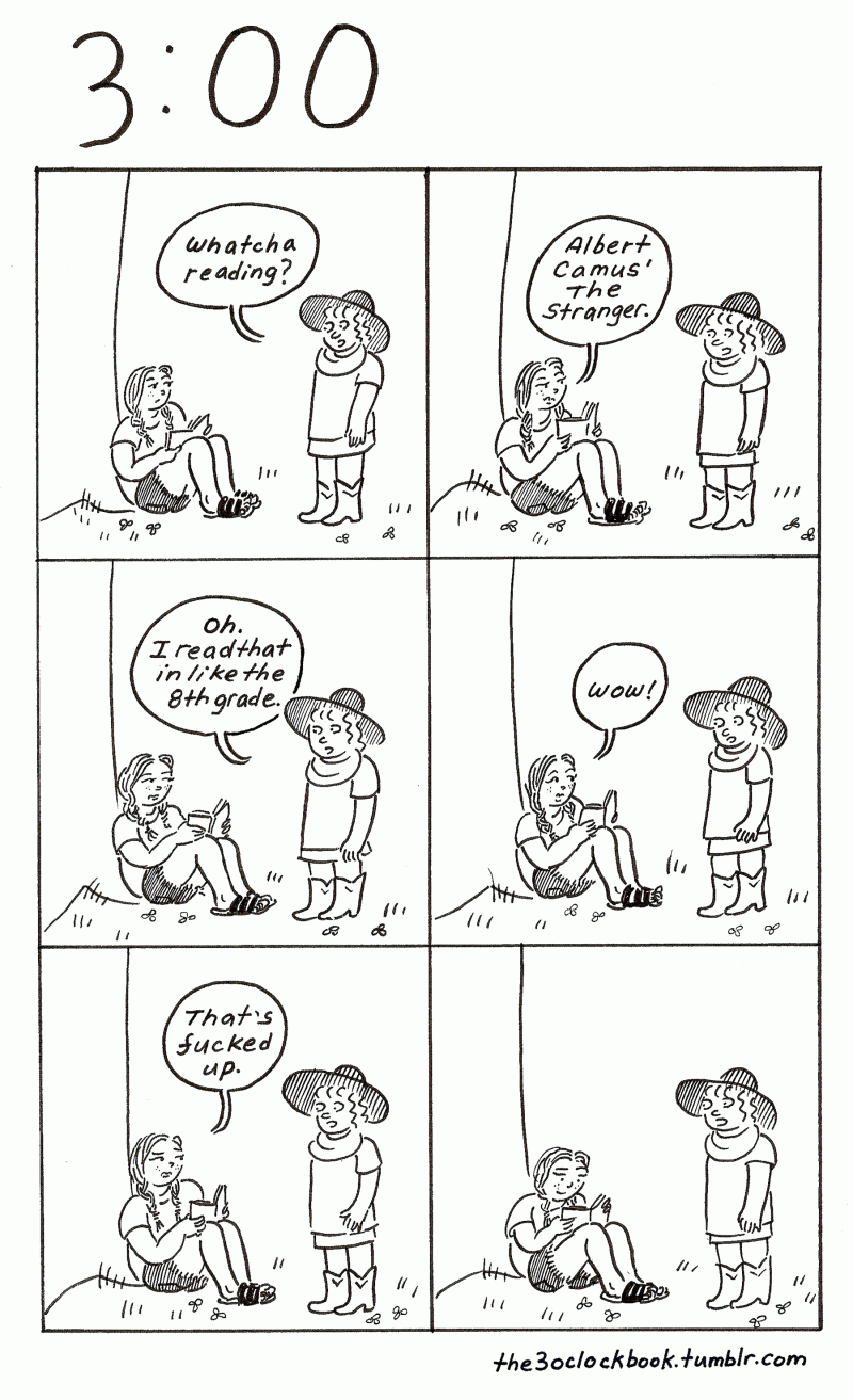 Beth Heinly, The 3:00 Book comic, about reading and snobism