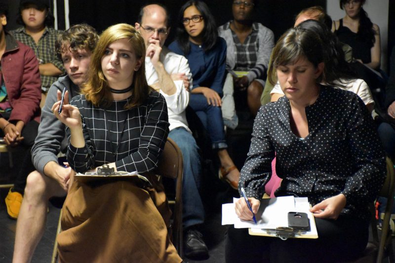 Panelist Meredith Sellers (left) and moderator Suzanne Seesman (right) paying rapt attention to an audience member’s question.