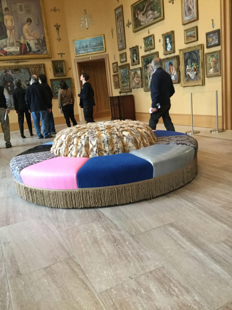 round "pouf" to sit on at Barnes Foundation