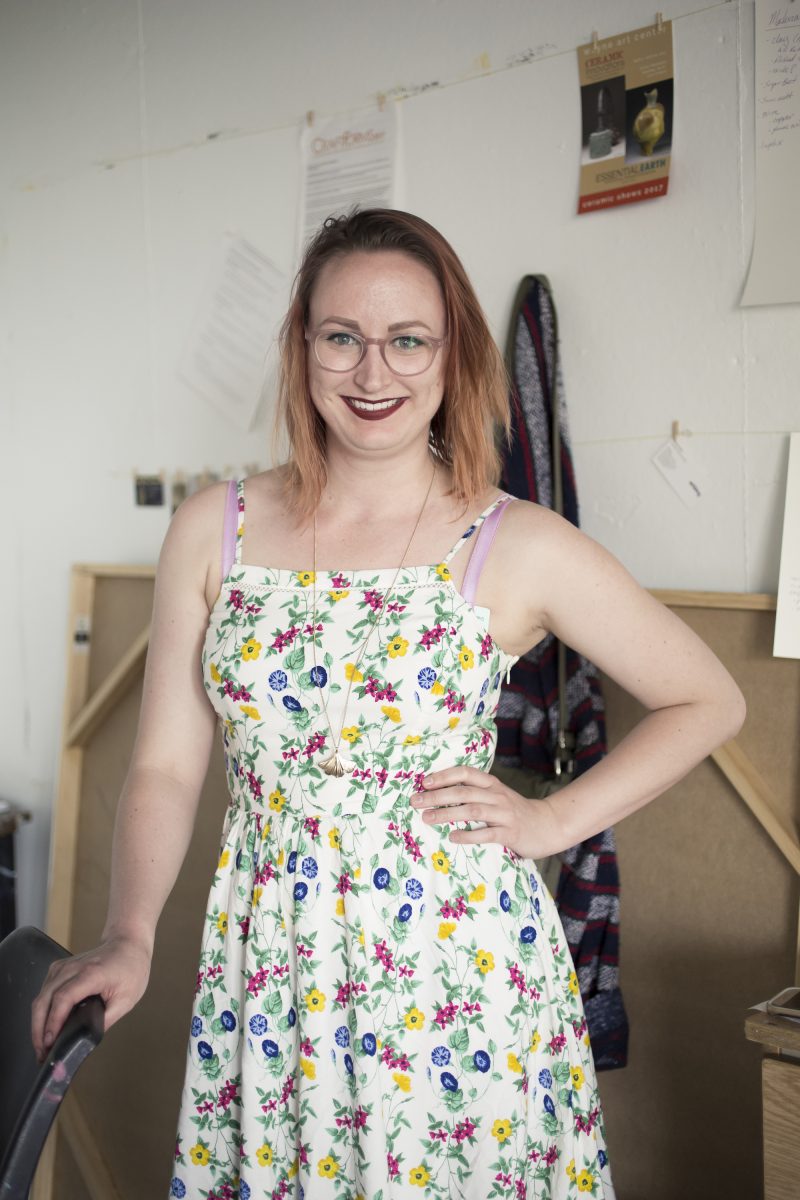 Sam Diamone, in her studio at Moore College of Art and Design