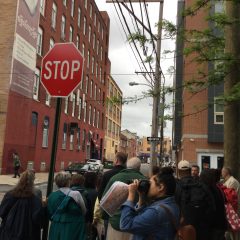 Artblog group looking up at the "Vox" building (left) as Hidden City's Pete Woodall tells us its history in the Callowhill Neighborhood