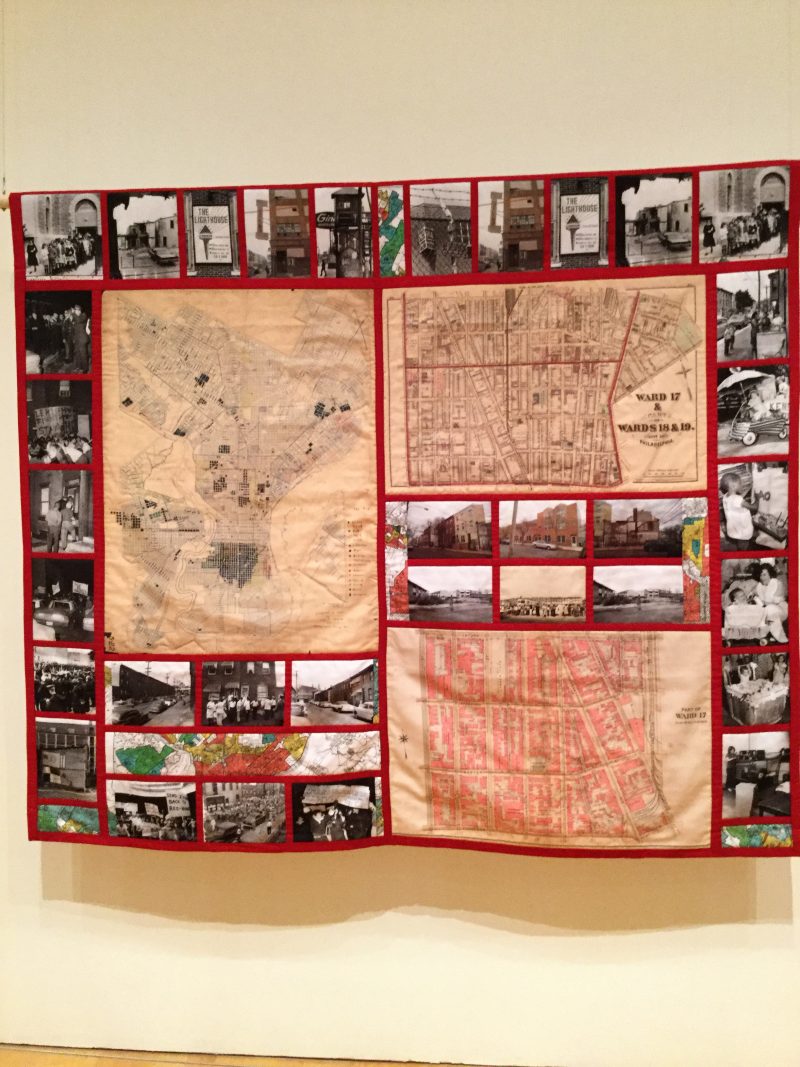 Betty Leacraft, “Kensington Memories,” Quilt, Copyright 2017, All Rights Reserved, 69” Long x 81” ,  Cotton fabric, Dacron broadcloth, cotton batting, cotton/poly thread. Machine sewing, machine quilting (stitching in the ditch), hand stitched finishing. Digital Imaging: Dye sublimation transfer process, Printer - Epson Surecolor F6022.  "What did Kensington look like in the past? And how has it changed? Philadelphia artist Betty Leacraft unveils her latest quilt, commissioned by Philadelphia Assembled, which will display the passage of time through archival images of the Kensington neighborhood."