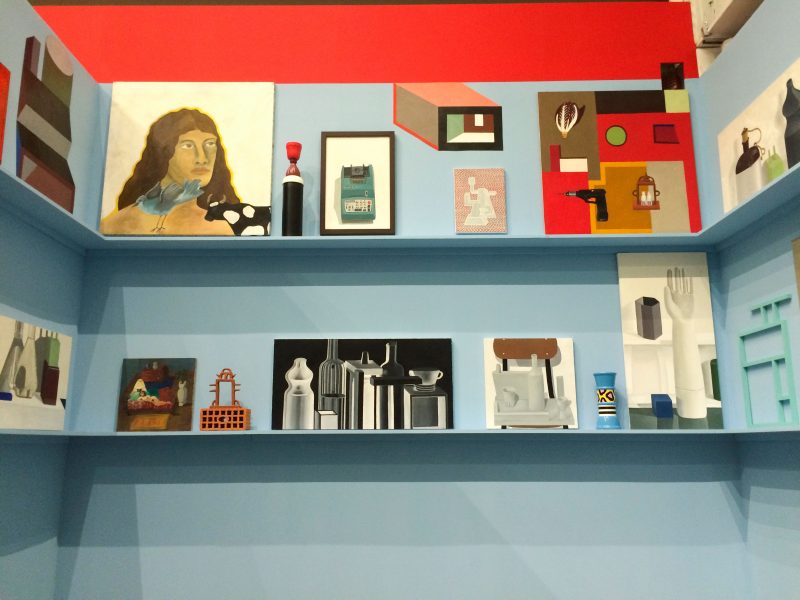(Blue room with shelves referenced in essay) Installation View. Image courtesy of Institute of Contemporary Art.