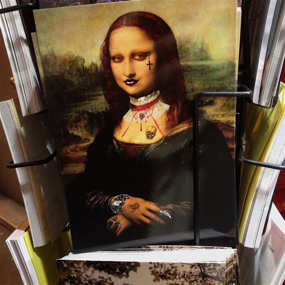 Mona Lisa Goth Postcard on a street stall in Paris.