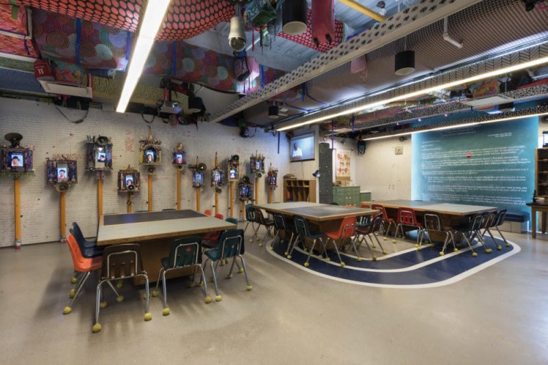 Pepón Osorio, reForm, site specific installation and transformation of Tyler School of Art classroom, overall view, 2,500 square feet, 2014-2016.