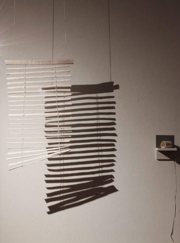 Jacintha Clark, "Shape, Shadow, Space" (detail: blind), 2018, porcelain, string.