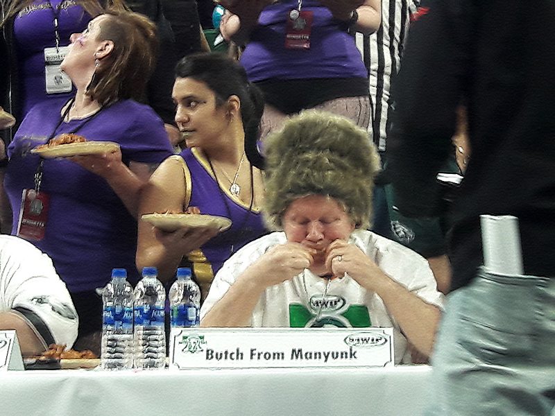 Butch From Manyunk eating at 2018 Wing Bowl.