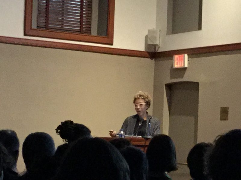 Amy Sherald speaking at PAFA in March, 2018