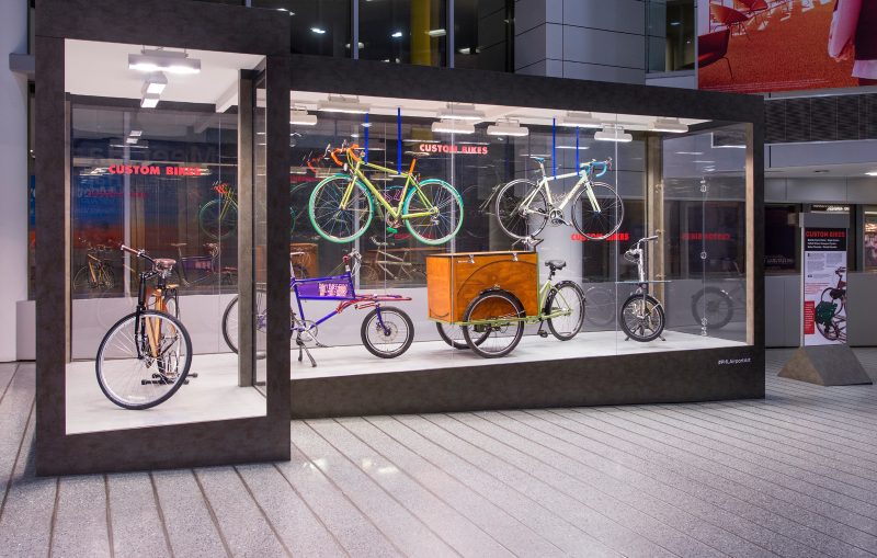 “Custom Bikes,” Bilenky Cycle Works, Engin Cycles, Firth & Wilson Transport Cycles, Haley Tricycles, and Woody Bicycles; image courtesy of Philadelphia International Airport