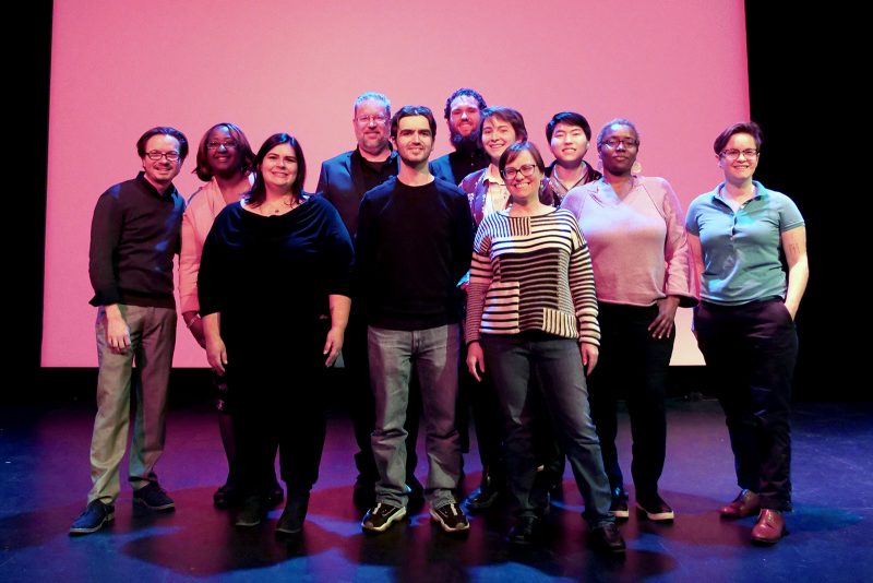 "Rebirths, Returns, and Comebacks" cast. Left to right: Wink Smith Jr., Robyn Miller, Jamila Assaf, Mike Canfield, Romi Opris, Joshua Beckman, Charlie Bruce, Jean Spraker, Seung Hyun Chung, Yvonne Jones, Sara Ray. Image courtesy of Sarah Milinski / Wolf Humanities Center.