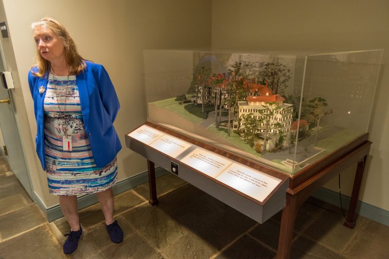 Senior Guide Specialist, Anne Nickle, with model of Winterthur