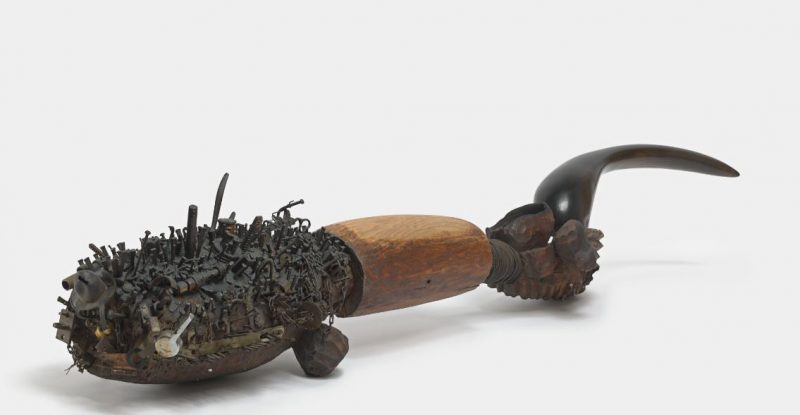 "Homage To Malcolm," Jack Whitten (American, Bessemer, Alabama 1939 2018), 1965, American elm partly stained, coiled wire, nails, mixed media. Credit: Collection of the Estate of Jack Whitten, courtesy Hauser & Wirth