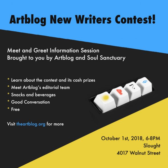 Poster for Oct. 1, 2018 Art Writing Contest meet and greet at Slought