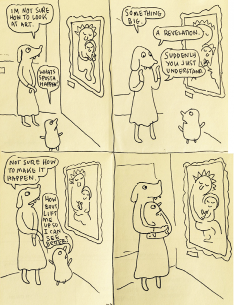 Image source: comic by Lynda Barry from from The Near-Sighted Monkey tumblr, “for and by the students of Lynda Barry’s comics classes at UW-Madison and elsewhere.”