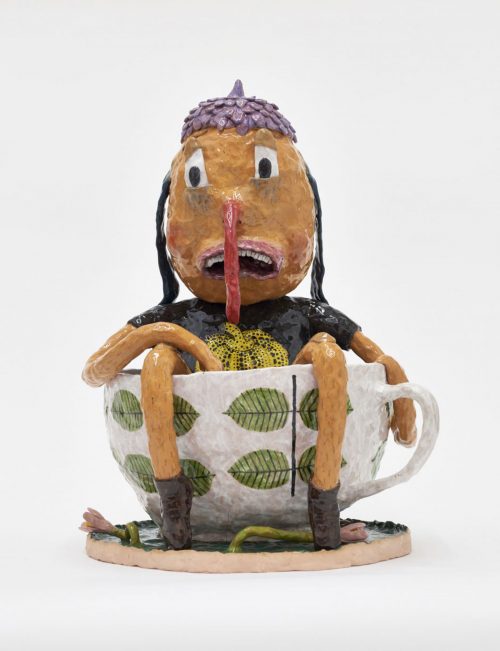 Joakim Ojanen, “Sunday Boy Deep In The Cup, Can’t Take Another Week Like This” glazed stoneware, 21.5 x 14.5 x 14.5 inches, 55 x 37 x 37 cm. From “Snake Pit” at The Hole NYC. Photo courtesy of The Hole NYC.