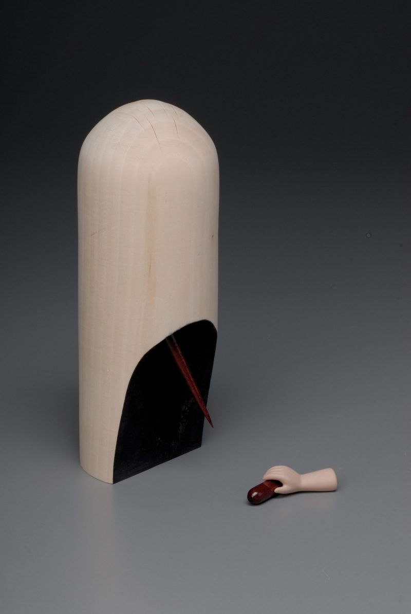 Martha Plag, Purple Heart, 2008. Poplar, purple heart, paint, porcelain, 10 x 3 3/4 inches. The Center for Art in Wood, Museum Collection. Gift of the Artist. 2012.09.01.012