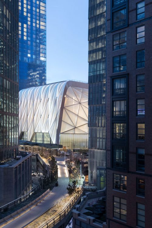 Evening View of The Shed from the High Line, Photography by Iwan Baan. Courtesy of The Shed