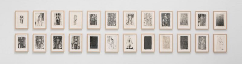 Jasper Johns, Untitled, 2018, Ink on paper or plastic, 24 sheets, Each approximately: 11 1/2 x 8 1/2 inches long; 29 x 22 cm. © Jasper Johns / VAGA at Artists Rights Society (ARS), NY, Courtesy Matthew Marks Gallery.