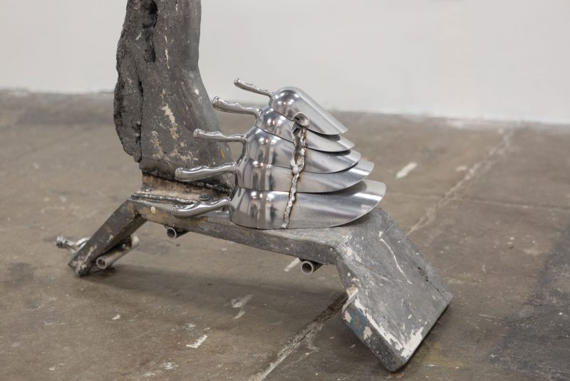 Jeff Williams, Scoops, 2019, welded aluminum restaurant supply, 16 x 8 x 9 inches. From "After Cities" at Fjord Gallery.