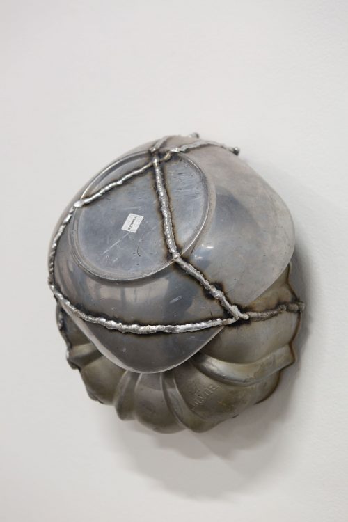 Jeff Williams, Welded Bundt, 2018, welded aluminum thrift, 12 x 14 x 4 inches. From "After Cities" at Fjord Gallery.