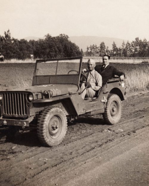 Moe Berg in a military jeep in California with his brother Sam during the war, July 1942 – Courtesy of Irwin Berg