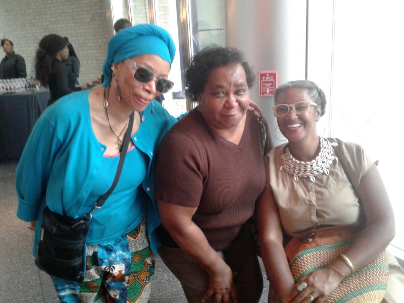 (L-R) Artists Betty Leacraft (Philadelphia), Essie Pettway (Gees Bend), Shivon Love (Philadelphia Museum of Art Community Engagement manager), at the recent panel related to the Souls Grown Deep exhibition at the Philadelphia Museum of Art, which features Essie Pettway's quilts. Photo courtesy of Betty Leacraft, with permission