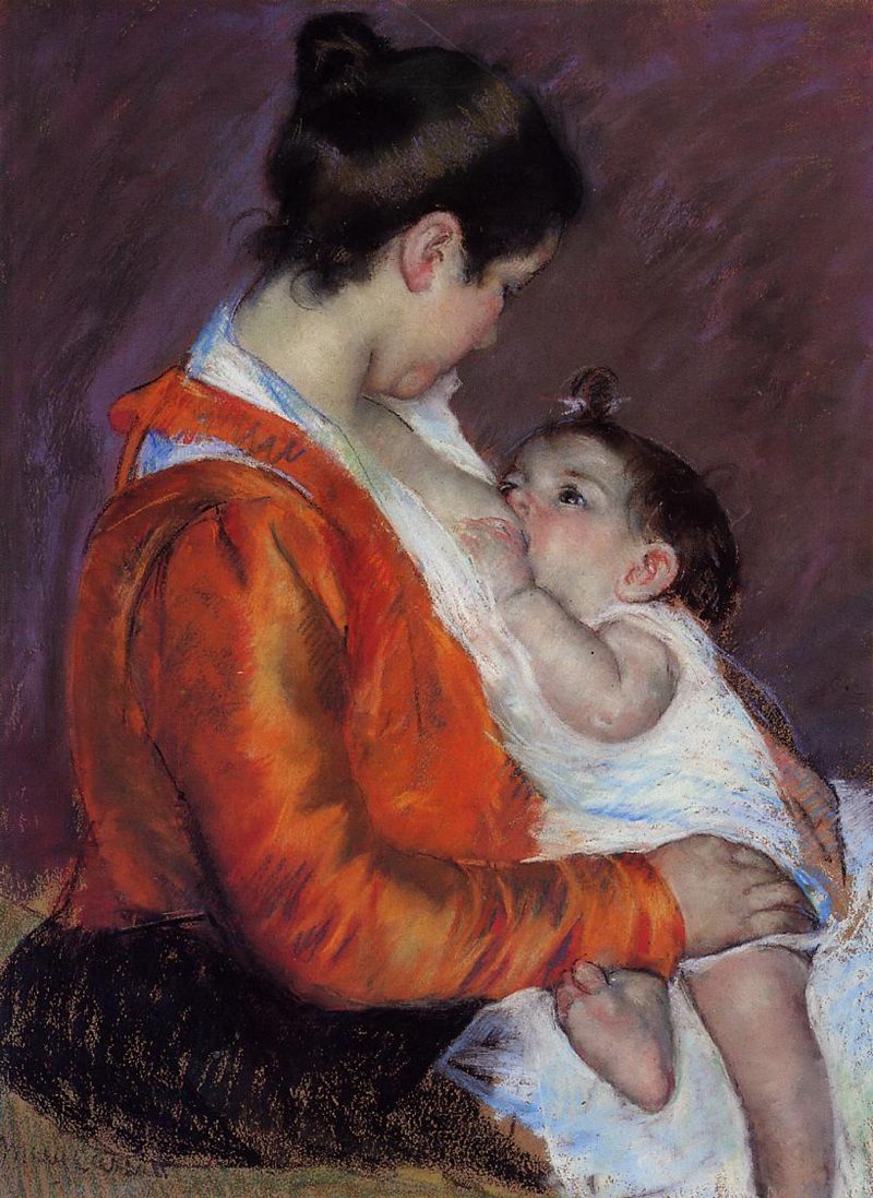 Cassatt, Mary. Louise Nursing her Child. Oil on canvas. 1898. Rau pour le Tiers Monde Foundation, Zürich, Switzerland. Public Domain.