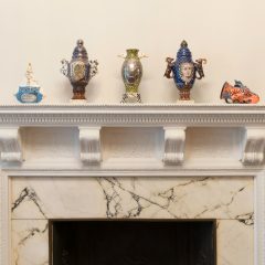 Roberto Lugo, “Garniture,” 2018. Installation of ceramic objects on mantel of 1 West, Image Courtesy of The Walters Museum