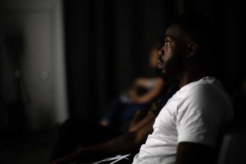 Audience member, "African Americans in Horror" at Scribe. Photo by Becca Haydu.