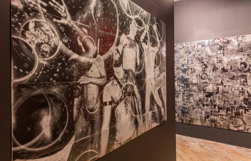 (Left) “Queer Eclipse (trance)”, silver gelatin prints, 56” x 80”, 2019. (Right) “Queer Eclipse (dna)”, silver gelatin prints and inkjet transparency material, 80” x 96”, 2019. Photograph is courtesy of the artist, Gabriel Martinez.