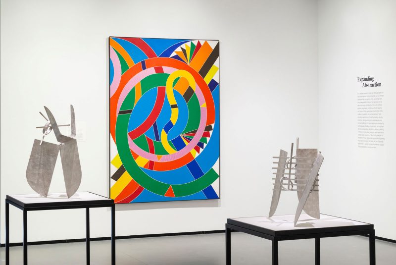 Installation view, "Generations: A History of Black Abstract Art" at The Baltimore Museum of Art. Pictured: William T. Williams, "Eastern Star," 1971, Acrylic on canvas, 84 × 60 in, The Joyner / Giuffrida Collection. John Scott, "Black Butterfly Series #2,"1996, Brushed aluminum, 24 × 26 × 16 in. The Joyner / Giuffrida Collection. John Scott (American, "Black Butterfly Series #3," 1996, Brushed aluminum, 36 × 17 × 17 in. The Joyner / Giuffrida Collection.
