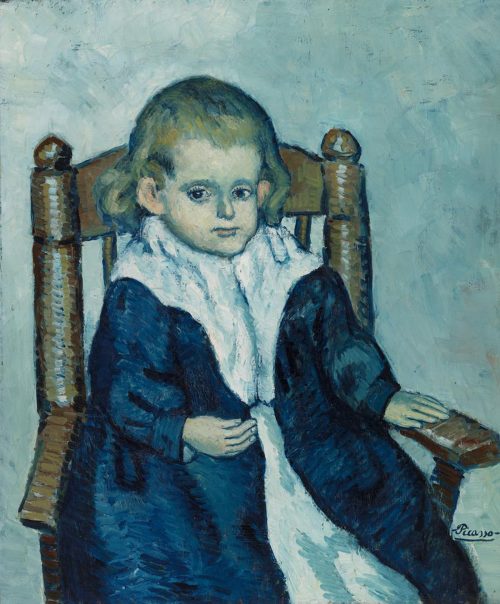 Pablo Picasso. Child Seated in an Armchair (Enfant assis dans un fauteuil), 1901. Oil on canvas, Overall: 32 1/4 x 27 7/8 in. (81.9 x 70.8 cm). Barnes Foundation BF128. In Copyright. © 2019 Estate of Pablo Picasso / Artists Rights Society (ARS), New York.