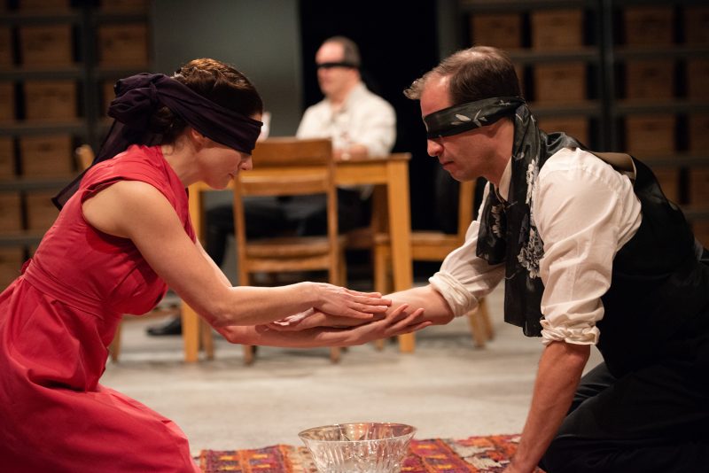 Sarah Gliko as Yevgenia, Steven Rishard as Nikolai, and Ross Beschler as Isaac in DESCRIBE THE NIGHT. Photo by Johanna Austin.