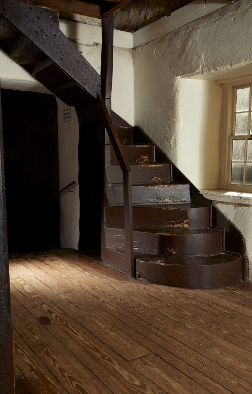 Wharton Esherick crafted two spiral staircases for Hedgerow Theatre in the 1930s. The lobby staircase, shown here, remains extant. The other was lost in a fire at the Theatre in 1985
