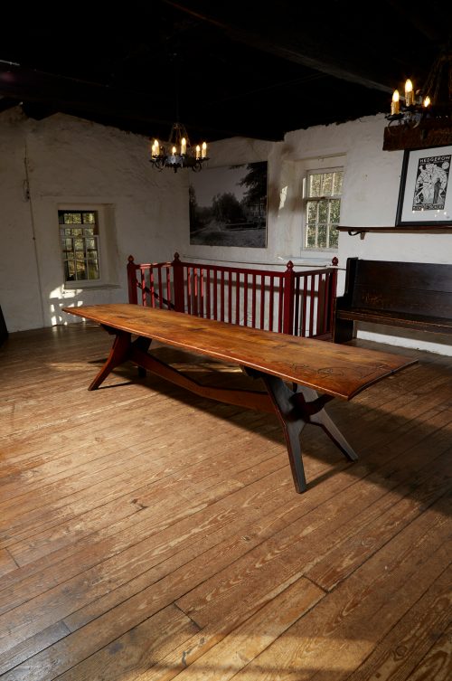 Wharton Esherick's "Thunder Table" (1929), in situ in the Green Room at Hedgerow Theatre, 2020